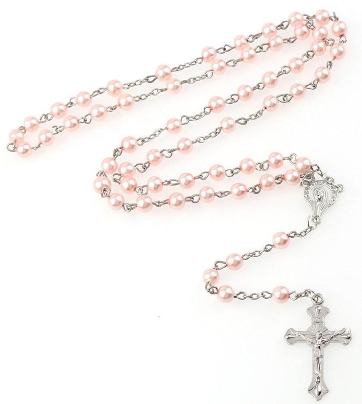 COLLIER CHAPELET PERLES ROSE