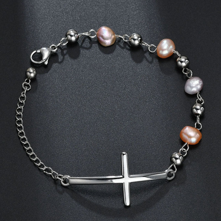 BRACELET EN ARGENT FEMME CROIX HORIZONTALE