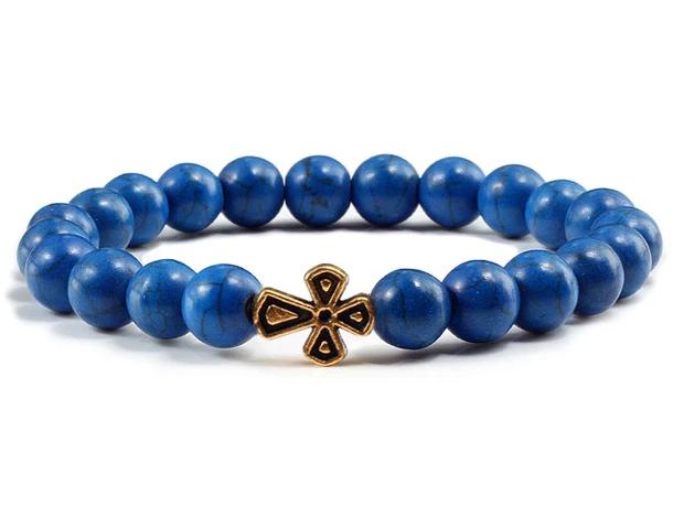 Bracelet Religieux Croix Perles Bleues